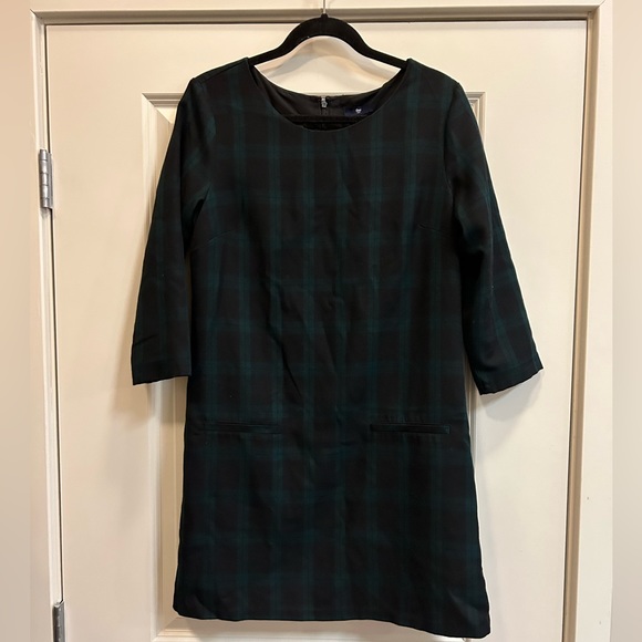 Gap Navy Green Plaid Dress 3/4 Sleeve - size 8 - Picture 1 of 2